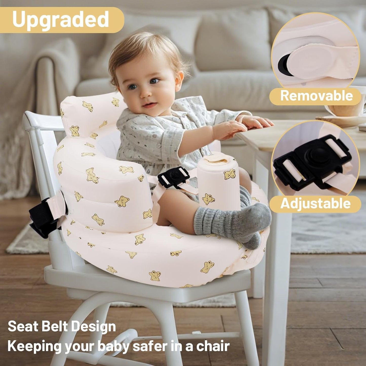 Aufblasbarer Babysitz, aufblasbarer Babystuhl für Babys ab 3 Monaten, aufblasbarer Sommerstuhl mit integrierter Luftpumpe, Baby-Bodensitz zum Sitzenlernen, Spielen, Campen, Orange
