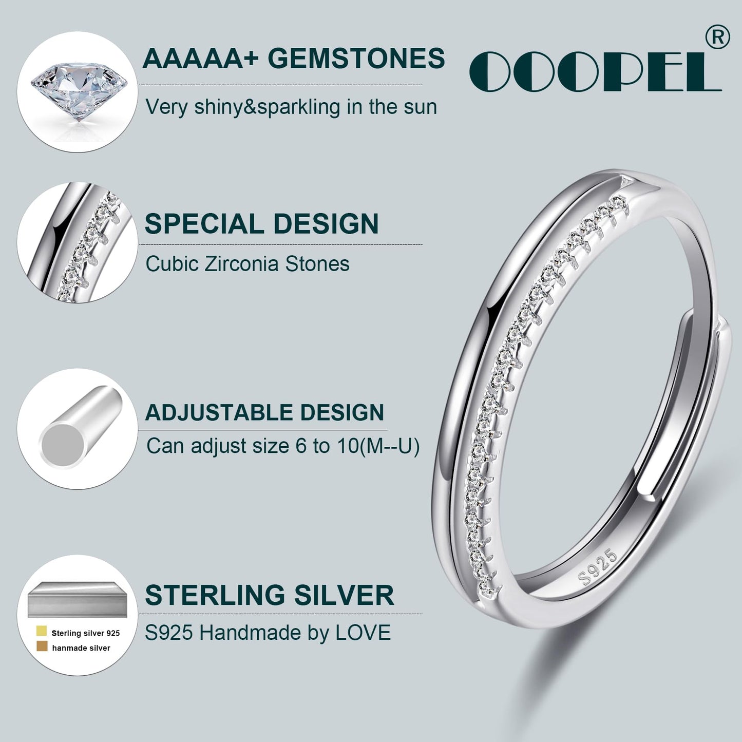 OOOPEL Sterlingsilber Verstellbarer Ring S925 Silberringe für Frauen Zirkonia Twist Liebesknoten Zarter Ring Silber Minimalistischer Offener Fingerring Silber Daumen Sterlingsilberring