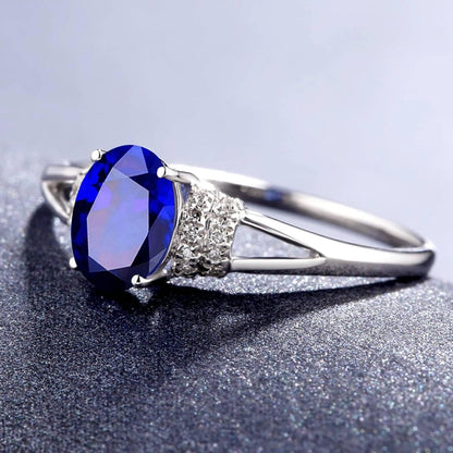 Gemstone Ring for Women, 18K White Gold Wedding Ring for Ladies Oval Shape Lab Created Sapphire and Lab Created Diamond