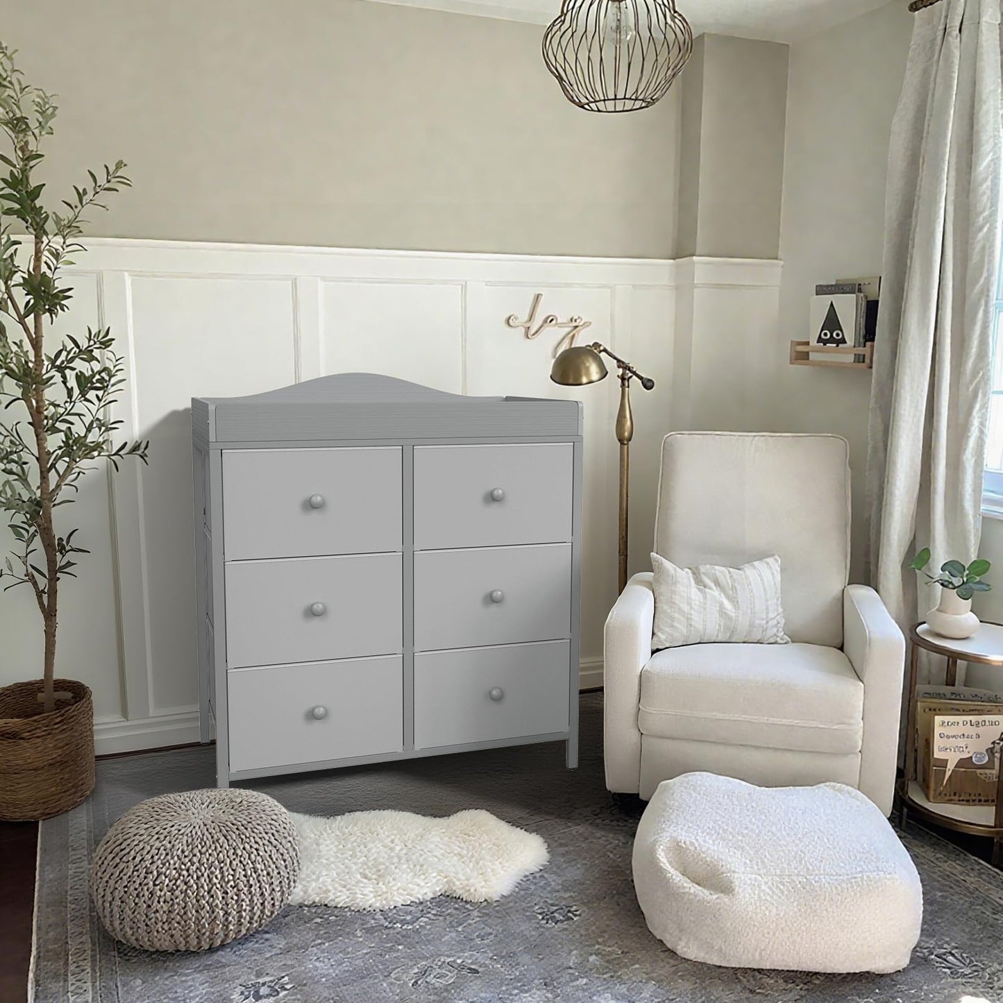 BOLUO White Changing Table Dresser with 6 Drawers Baby Dresser with Changing Table Top Diaper Changing Station with Storage for Nursery Modern