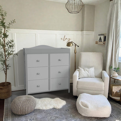 BOLUO White Changing Table Dresser with 6 Drawers Baby Dresser with Changing Table Top Diaper Changing Station with Storage for Nursery Modern