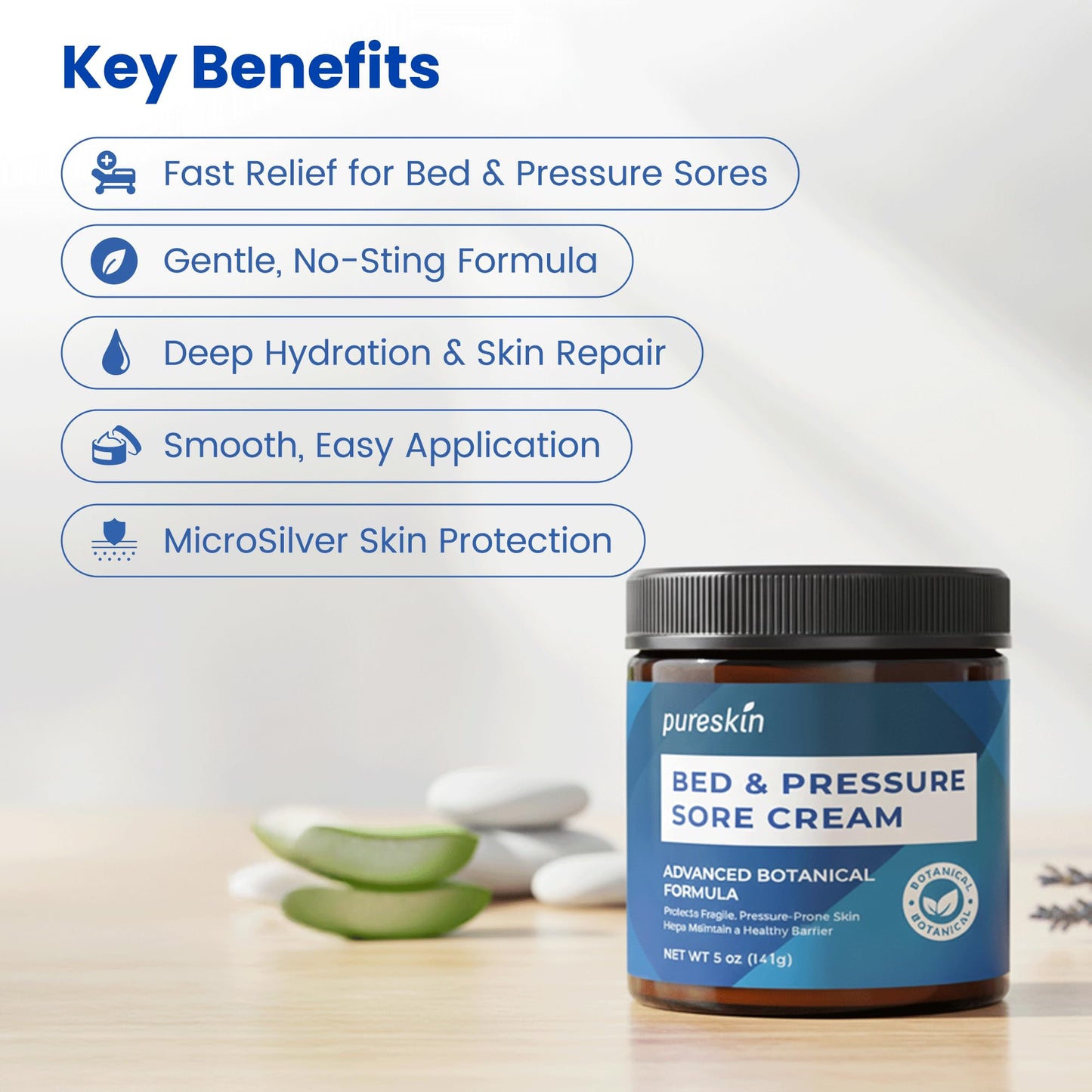 pureskin Bed Sore Cream Fast-Healing: Pressure Sore Treatment for Elderly, Bedridden & Wheelchair Users – Natural Soothing Formula for Sensitive Skin – Large 5 oz Size