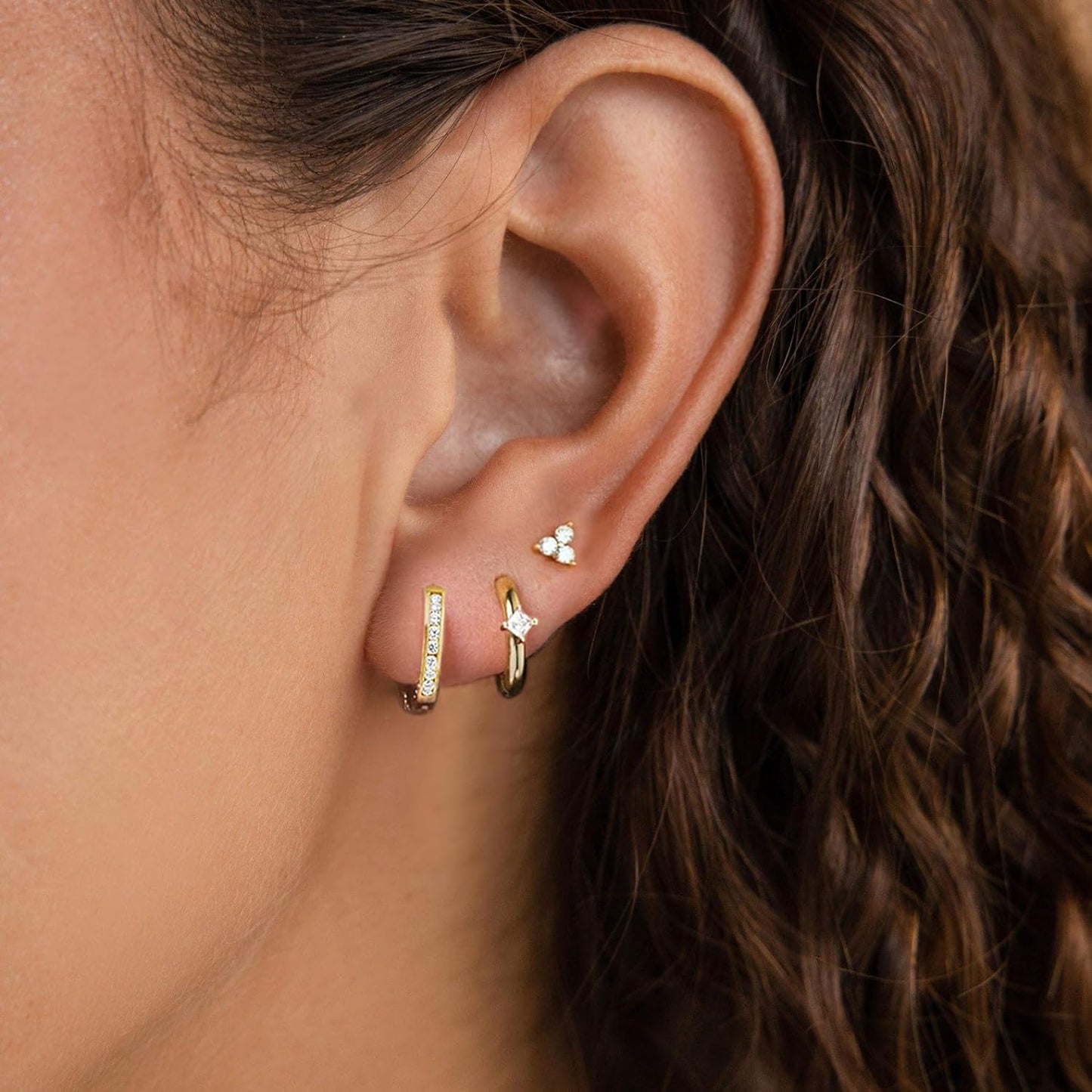 Gold Earrings For Women, Dainty Huggie Earrings Stack 14K Gold Plated Pearl Dangle Earrings for Women Trendy Cute Hypoallergenic Unique Gold Earring Stack Fashion Gold Jewelry Gifts