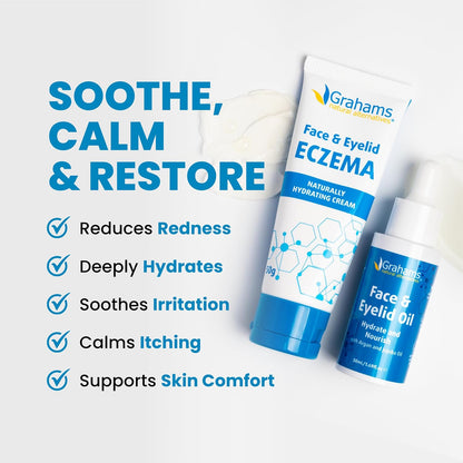 Grahams Natural Face & Eyelid Eczema Relief Kit - Treatment for Dry Skin, Eczema, Perioral & Seborrheic Dermatitis - Itch Relief - Moisturizing Face Cream, 75g + Eyelid Oil, 50ml