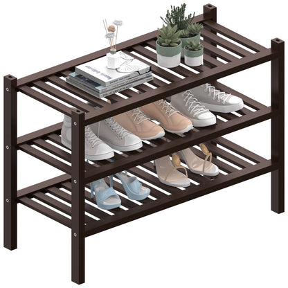 ROMGUAR CRAFT 3 Tier Bamboo Shoe Rack for Closet Free Standing Wood Shoe Shelf Storage Organizer for Entryway Small Space Stackable 27"x11"x20" (Natural)