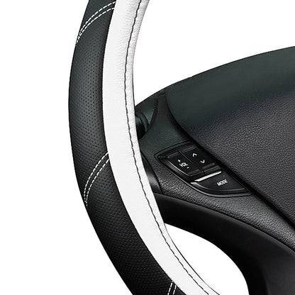 CAR PASS Line Rider Mikrofaser-Leder Sportlicher Lenkradbezug Universal Passend für 95% LKW, SUV, PKW, 36,8-38,1 cm Rutschfest Sicher Bequem Design (Schwarz-Grau)