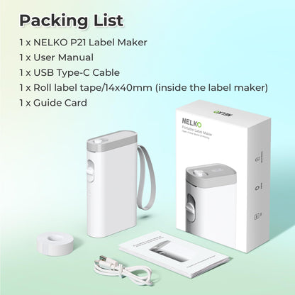 Nelko Etikettendrucker mit Band, P21 Bluetooth-Etikettendrucker, kabelloser Mini-Etikettendrucker mit mehreren Vorlagen für Schule, Büro, Zuhause, Weiß