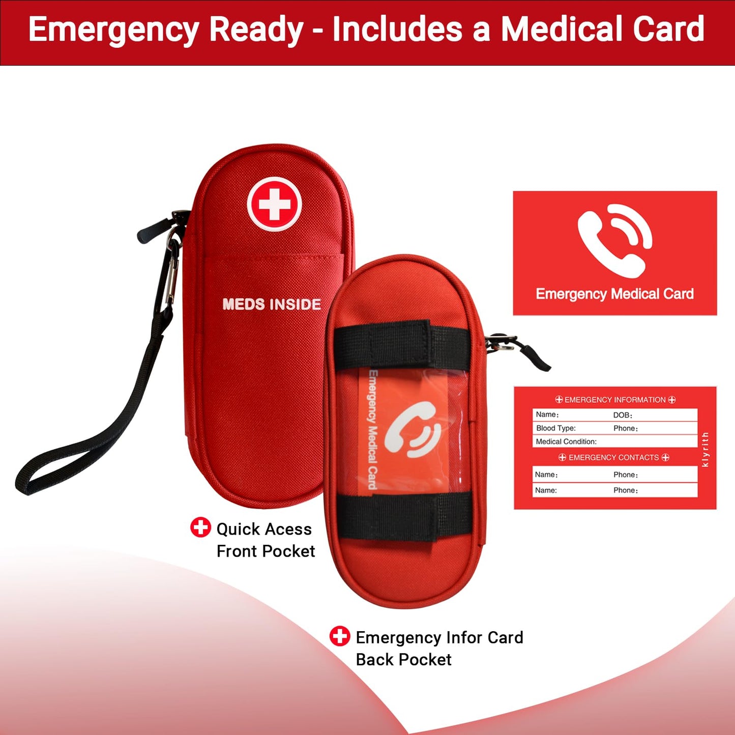 EpiPen Carry Case Insulated, Travel Medical Bag with YKK Zipper, Hold 2 Epi Pens or Auvi-Q, Anti-Histamine, Asthma Inhaler, Allergy Medicines, Emergency Medication Organizer Pouch, Red