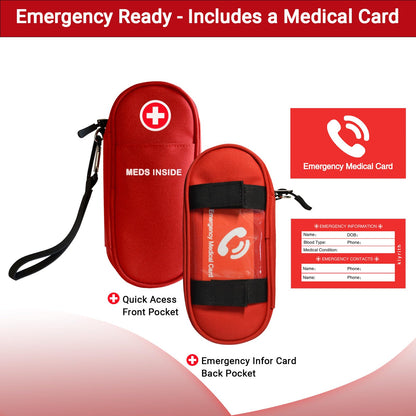 EpiPen Carry Case Insulated, Travel Medical Bag with YKK Zipper, Hold 2 Epi Pens or Auvi-Q, Anti-Histamine, Asthma Inhaler, Allergy Medicines, Emergency Medication Organizer Pouch, Red