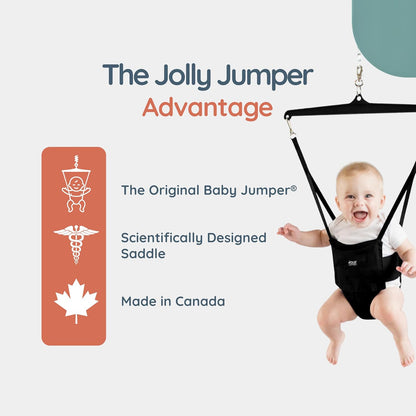 Jolly Jumper CLASSIC (Schwarz) mit Ständer - ORIGINAL Baby Jumper, Indoor- und Outdoor-Trainingssattelsitz, Höhenverstellbar, für Säuglinge bis 12,7 kg