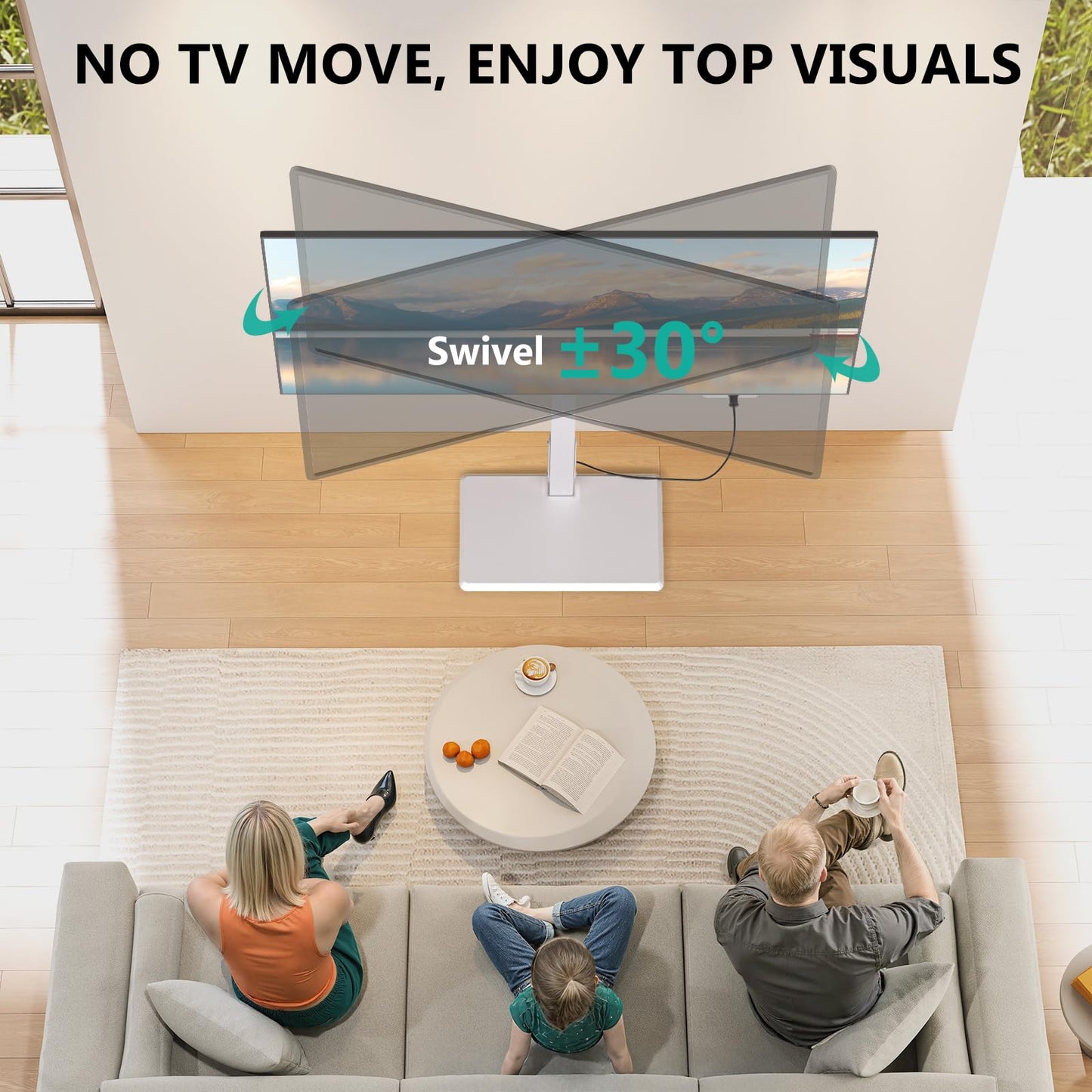 WALI Rolling TV Stand with Power Outlet & AV Shelf, Mobile Tall TV Stand Mount on Wheels for 34-75 inch TV up to 110 lbs, Swivel Height Adjustable TV Cart with Wood Base for Bedroom(TVDVD-6PRW), White