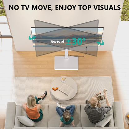 WALI Rolling TV Stand with Power Outlet & AV Shelf, Mobile Tall TV Stand Mount on Wheels for 34-75 inch TV up to 110 lbs, Swivel Height Adjustable TV Cart with Wood Base for Bedroom(TVDVD-6PRW), White