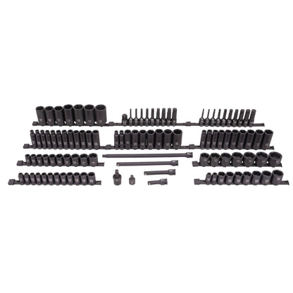 SUNEX Tools 80 Piece 3/8 in. Drive Master Impact Socket Set, Universal, Star, External Star, Extensions, Universal Joint, SAE and Metric, 8mm to 19mm and 5/16 in. to 3/4 in., CR-MO Steel, Model 3580
