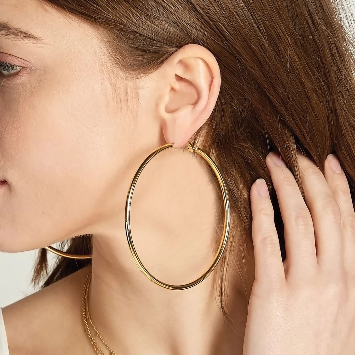 Große Gold Creolen für Frauen, Hypoallergene Dünne Gold Creolen, Sterling Silber Creolen für Damen, Extra Große, Mittelgroße, Große Creolen