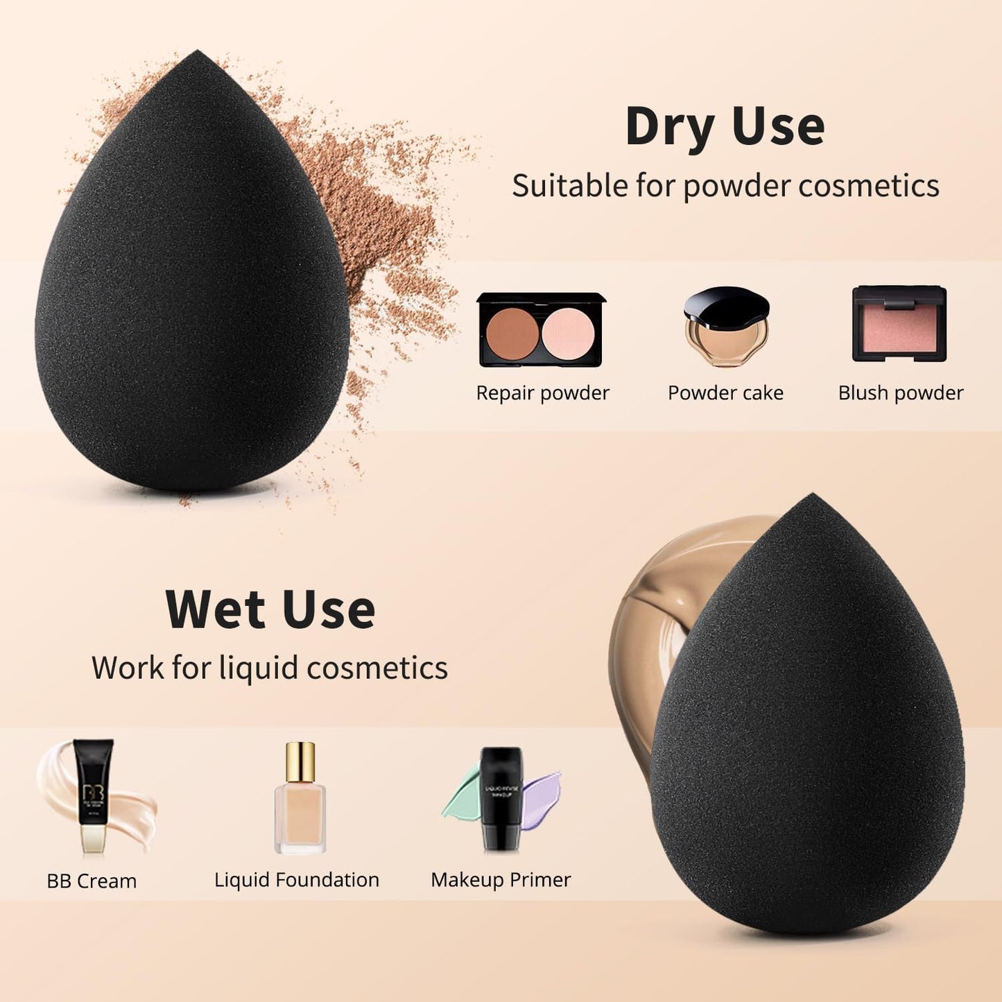 BEAKEY Make-up-Schwamm-Set, 5 Stück, mikroporös, geringe Absorption, weiche, latexfreie Foundation-Beauty-Schwämme und -Blender für Puder-Creme
