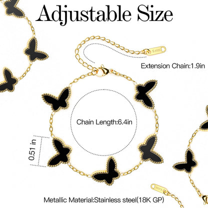 AICase 18K Gold Plated Clover Bracelet Dupes Gold/White/Black Bracelet Set for Women Flower Leaf Lucky Clover Bracelets Trendy Jewelry Birthday Gifts for Women/MoM/Friends