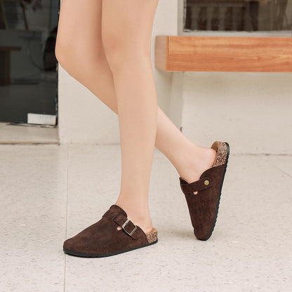 YorFotMae Women's Suede Clogs Mens Leather Mules Comfort Cork Footbed Antislip House Sandals Arch Support Potato Shoes with Adjustable Buckle