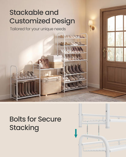 SONGMICS Stackable Shoe Rack, 4 Tier Metal Shoes Rack Storage Shelf, Holds up to 16 Pairs Shoes, Adjustable Slanted Shelves Tower Organizer for Closet Entryway Small Spaces, Bronze