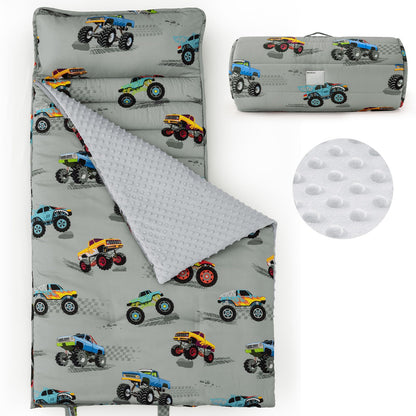 PHF Toddler Nap Mat with Removable Pillow and Minky Blanket, Rollup Design Kids Sleeping Mat, Slumber Bags for Boys, 55"x23" Toddler Sleeping Bag for Daycare Preschool Travel Camping, Space