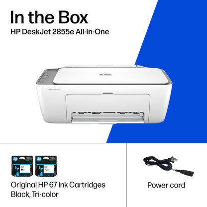 HP DeskJet 2855e kabelloser All-in-One Farb-Tintenstrahldrucker, Scanner, Kopierer, ideal für zu Hause, 3 Monate Instant Ink inklusive, Single-Band Wi-Fi Konnektivität (588S5A)
