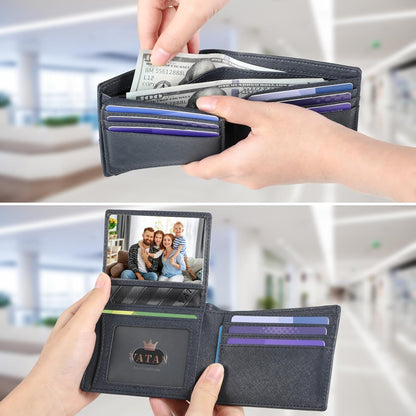 VATAN Herren Slim Wallet RFID Schutz Leder Kreditkartenetui für 15 Karten, Bifold Minimalistisches Dünnes Portemonnaie mit 2 Ausweisfenstern und Geldscheinfach, mit Geschenkbox (Carbon Fiber Schwarz)