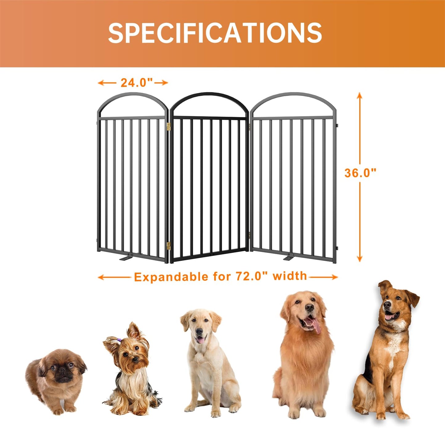 SNUOWU 4 Panels Full Matel Freestanding Dog Gates with Door, 96"Extra Wide 36"Tall Free Standing Dog Pet Gate for Indoor & Outdoor. Foldable Pet Fences for Doorways, House, Stairs, Porch, Deck, Yard