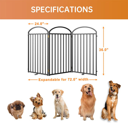 SNUOWU 4 Panels Full Matel Freestanding Dog Gates with Door, 96"Extra Wide 36"Tall Free Standing Dog Pet Gate for Indoor & Outdoor. Foldable Pet Fences for Doorways, House, Stairs, Porch, Deck, Yard