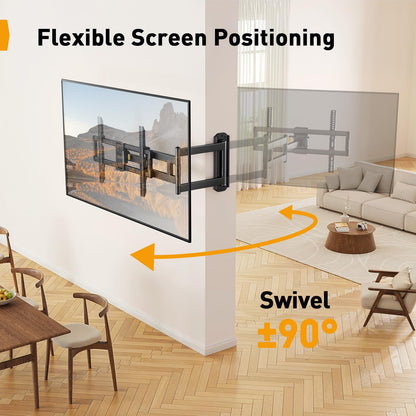 Perlegear Corner TV Wall Mount Long Arm TV Mount Bracket for 37-75 Inch TVs-Full Motion Wall Mount with 32.37” Extension & Swivel Articulating Arm & Tilt, MAX VESA 600x400mm, Holds up to 100 lbs