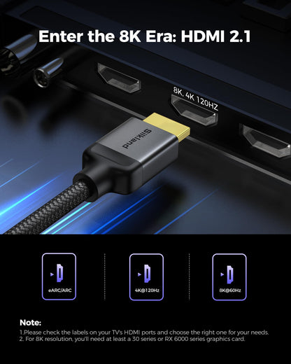 Silkland Zertifiziertes HDMI 2.1 Kabel, [4K@240Hz 144Hz 120Hz, 8K@60Hz] 1440P Ultra High Speed HDMI Kabel 48Gbps (Verbessertes geflochtenes Design), HDR10+, eARC, HDCP 2.3, Kompatibel mit Xbox/PS5/PS4/Roku TV-2m