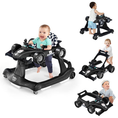 BABY JOY 4-in-1 Baby Walker, Foldable Activity Walker with Adjustable Height & Speed, Music, Lights, Anti-Rollover, Toddler Push Walker, Baby Walker with Wheels for Boys Girls 6-18 Months (Pink)