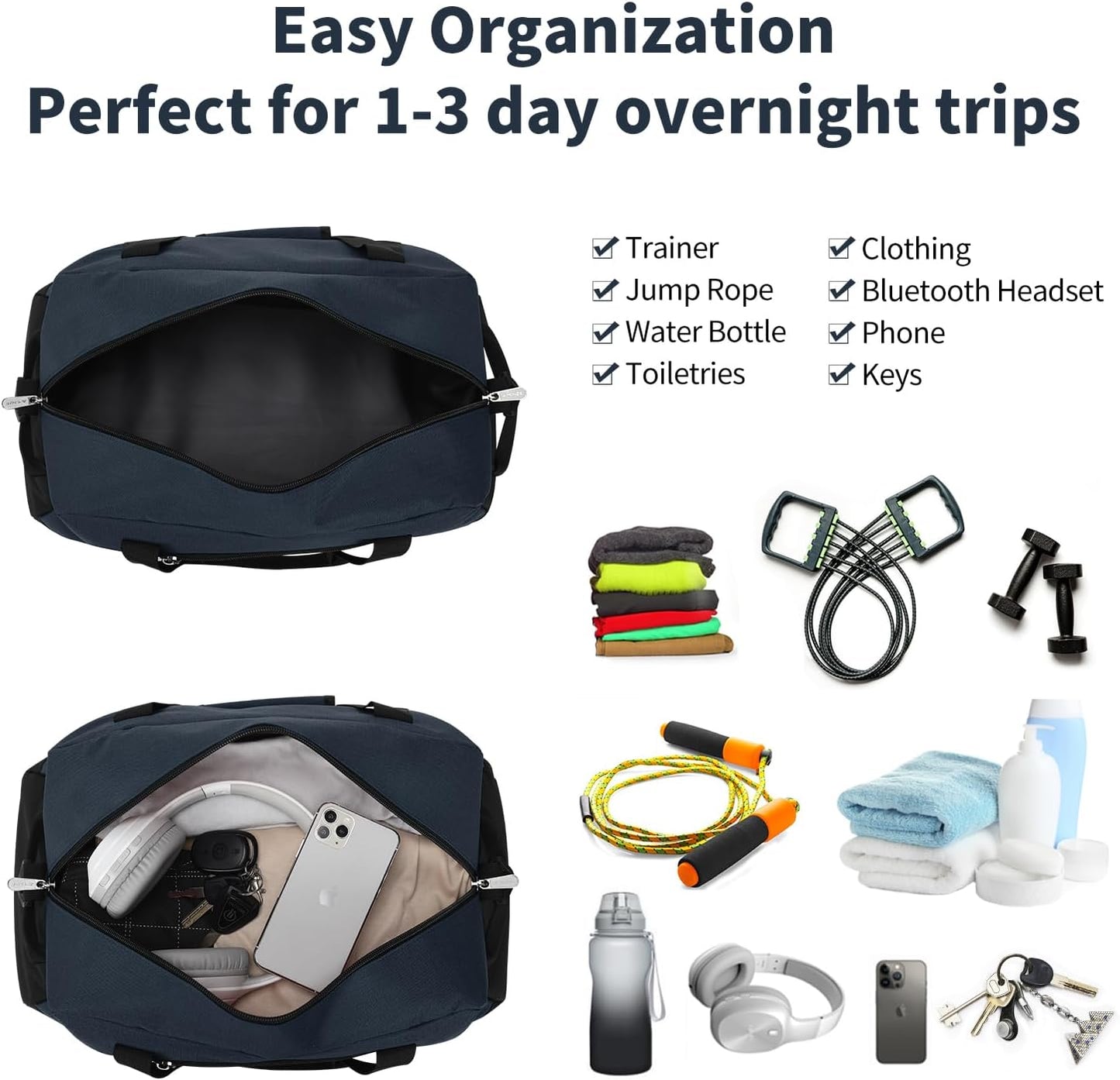 Kleine Sporttasche 18 Zoll Handgepäck Reisetasche für Wochenendtrips Sport-Schwarz