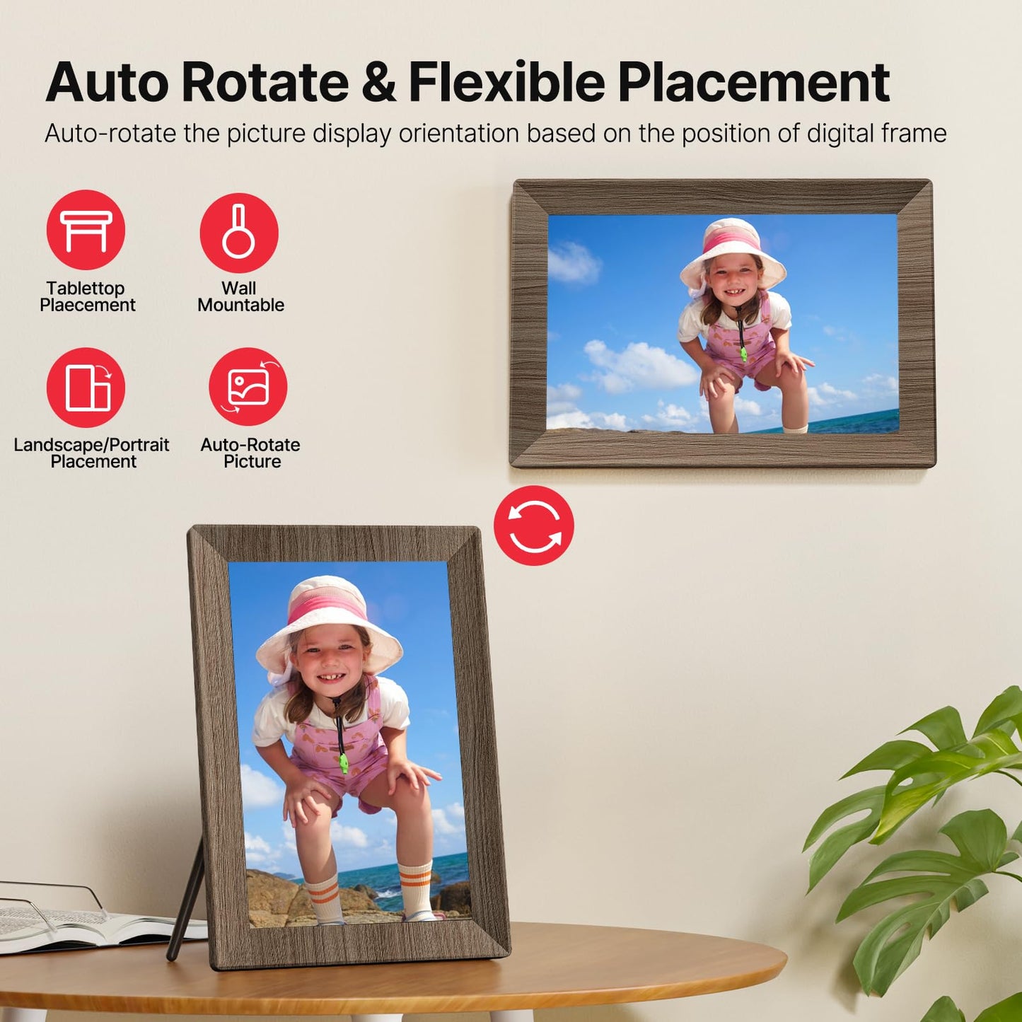 Frameo 10.1 Inch WiFi Digital Picture Frame, Smart Cloud Electronic Photo Frame with HD IPS Touch Screen Slideshow 32GB Memory Auto-Rotate Wall Mount, Share Photos/Videos from Phone - Gifts for Mom