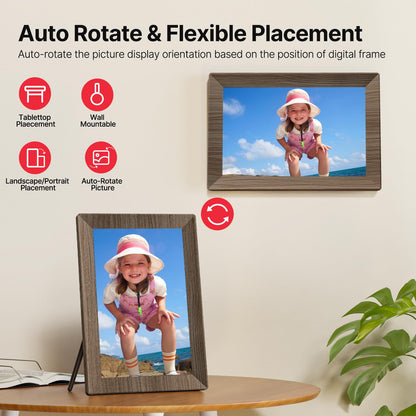 Frameo 10.1 Inch WiFi Digital Picture Frame, Smart Cloud Electronic Photo Frame with HD IPS Touch Screen Slideshow 32GB Memory Auto-Rotate Wall Mount, Share Photos/Videos from Phone - Gifts for Mom