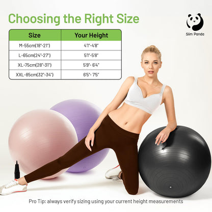 Slim Panda Gymnastikball für Fitness, Balance, Physiotherapie, rutschfester Geburtsball für Schwangerschaft, aufblasbarer Stabilitätsball mit Anleitung für Büro, Fitnessstudio