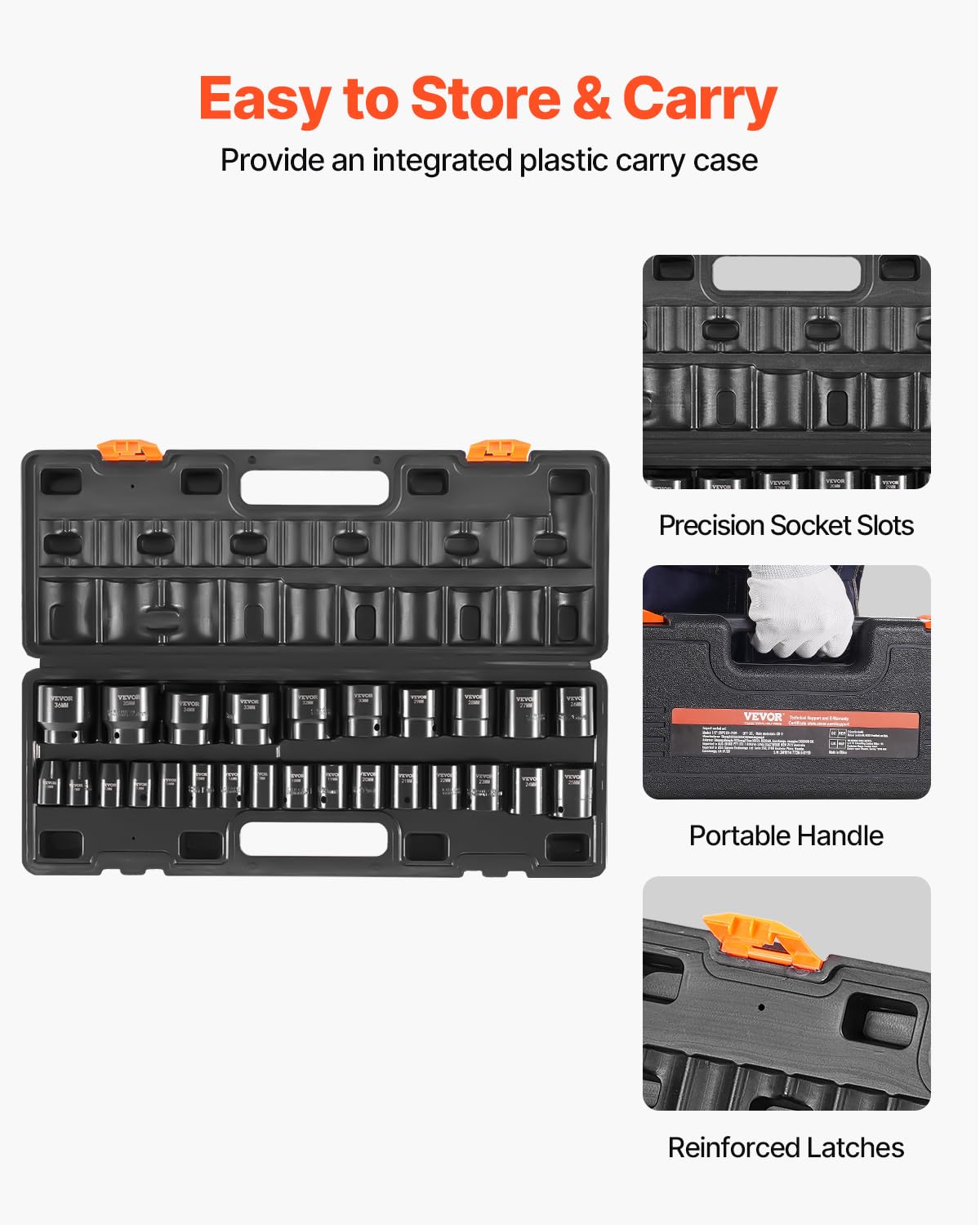 VEVOR 91-Piece 1/2" Drive Impact Socket Set, SAE (5/16" to 1-1/4") & Metric (8 to 32 mm), CR-V, Deep & Shallow, 6 Point, Ratchet Handle, Universal Joint, Adapters, Extension Bars (3, 5, 10 in)