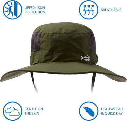 Bassdash UPF 50+ Sonnenhut zum Angeln, wasserabweisend, mit abnehmbarem Nackenschutz, große Größe