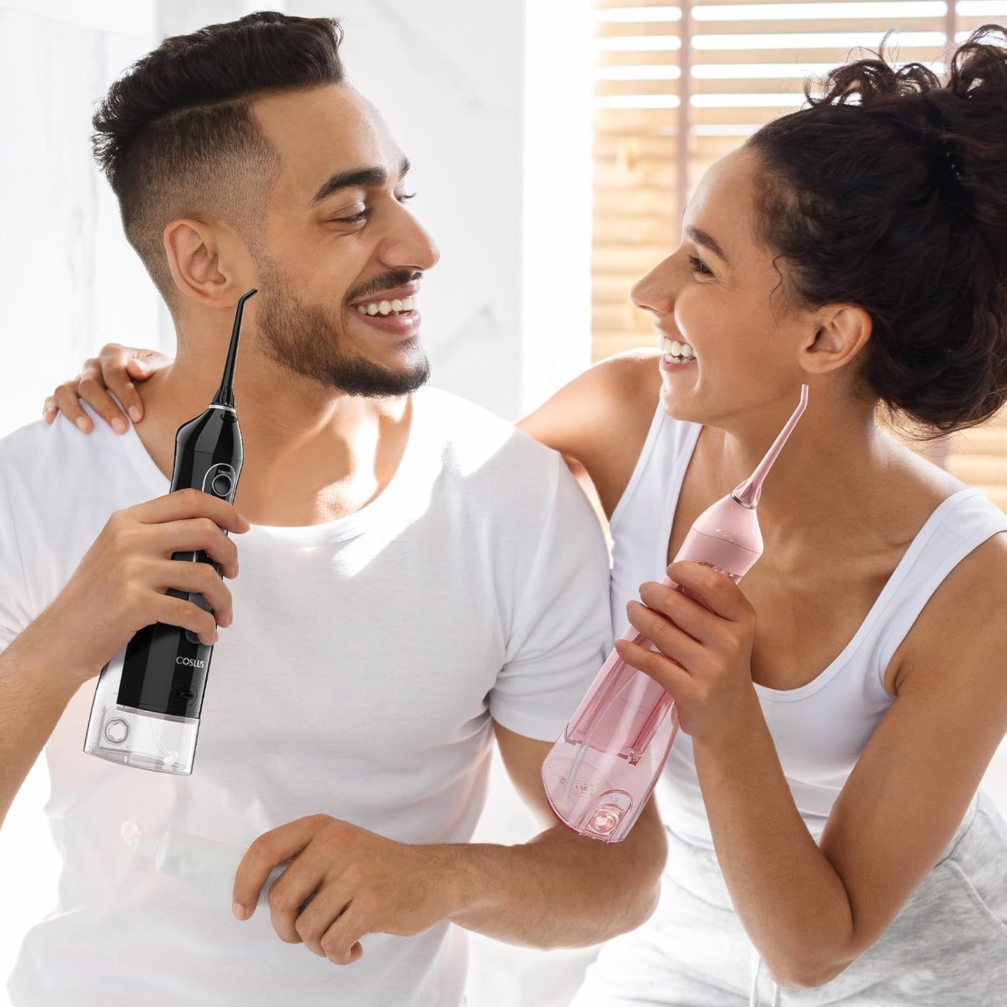 COSLUS Water Flosser C20 (F5020E): 300ML Kabelloser Elektrischer Munddusche Wiederaufladbar IPX7 Wasserdicht Tragbares Reise-Zahnseide-Set für die Zähne