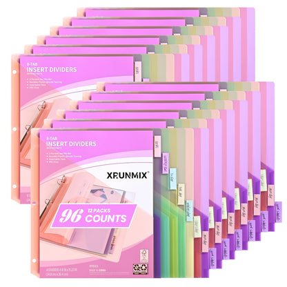 Bulk 24 Packs 8-Tab Binder Dividers with 2 Pockets, 192 Counts Binder Dividers Index for 3 Ring Binders, 8 Pastel Colors, US Letter Size (24)