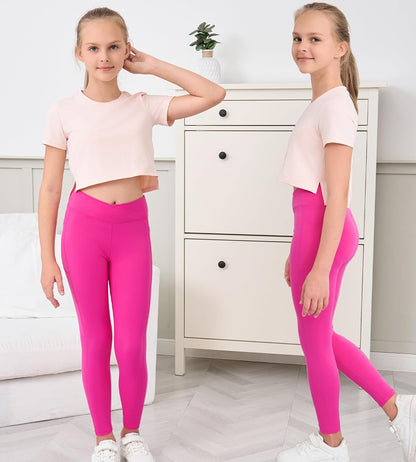 Mädchen Crossover-Yoga-Hose, Sport-Leggings für Kinder mit Taschen, Teenager-Mädchen Tanz- und Workout-Leggings