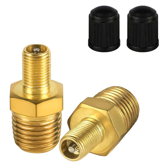 2pcs Brass Air Inflator Adapter, 1/4" NPT (M) to Standard Valve for Schrader (M) Tire Inflator Connector for Auto Tyre Valve Adapter for Presta Air Compressor Portable Air Hose Air Chuck