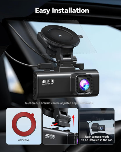 REDTIGER 4K Dashcam vorne und hinten mit STARVIS 2, 5,8 GHz Wi-Fi Dash Kamera für Autos, 128 GB Karte enthalten, GPS, 3,18 Zoll IPS-Bildschirm, Nachtsicht, 170° Weitwinkel, WDR, 24H Parkmodus (F7NP)