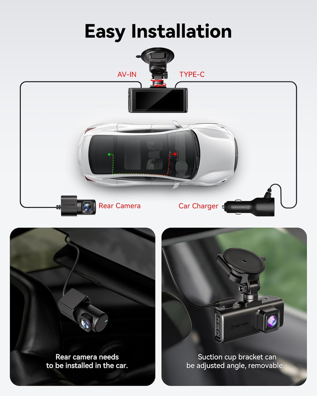 REDTIGER 4K Dashcam vorne und hinten, STARVIS 2 Sensor, Touchscreen 3,18", Sprachsteuerung, 20 MB/s 5,8 GHz WiFi 6 Auto-Dashcam mit 128 GB Karte, GPS, Nachtsicht, Notfall-Sperre, Parkmodus (F7N Touch)