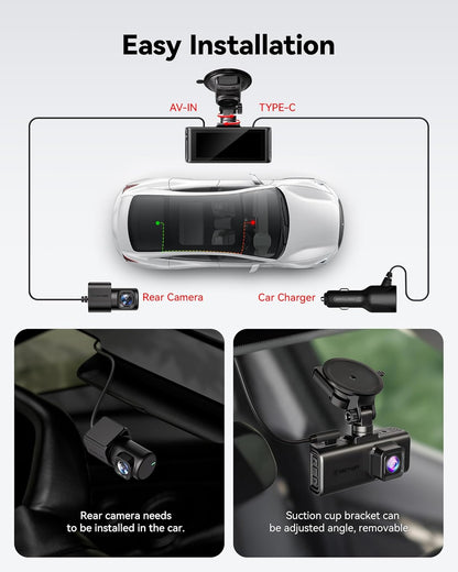 REDTIGER 4K Dashcam vorne und hinten, STARVIS 2 Sensor, Touchscreen 3,18", Sprachsteuerung, 20 MB/s 5,8 GHz WiFi 6 Auto-Dashcam mit 128 GB Karte, GPS, Nachtsicht, Notfall-Sperre, Parkmodus (F7N Touch)