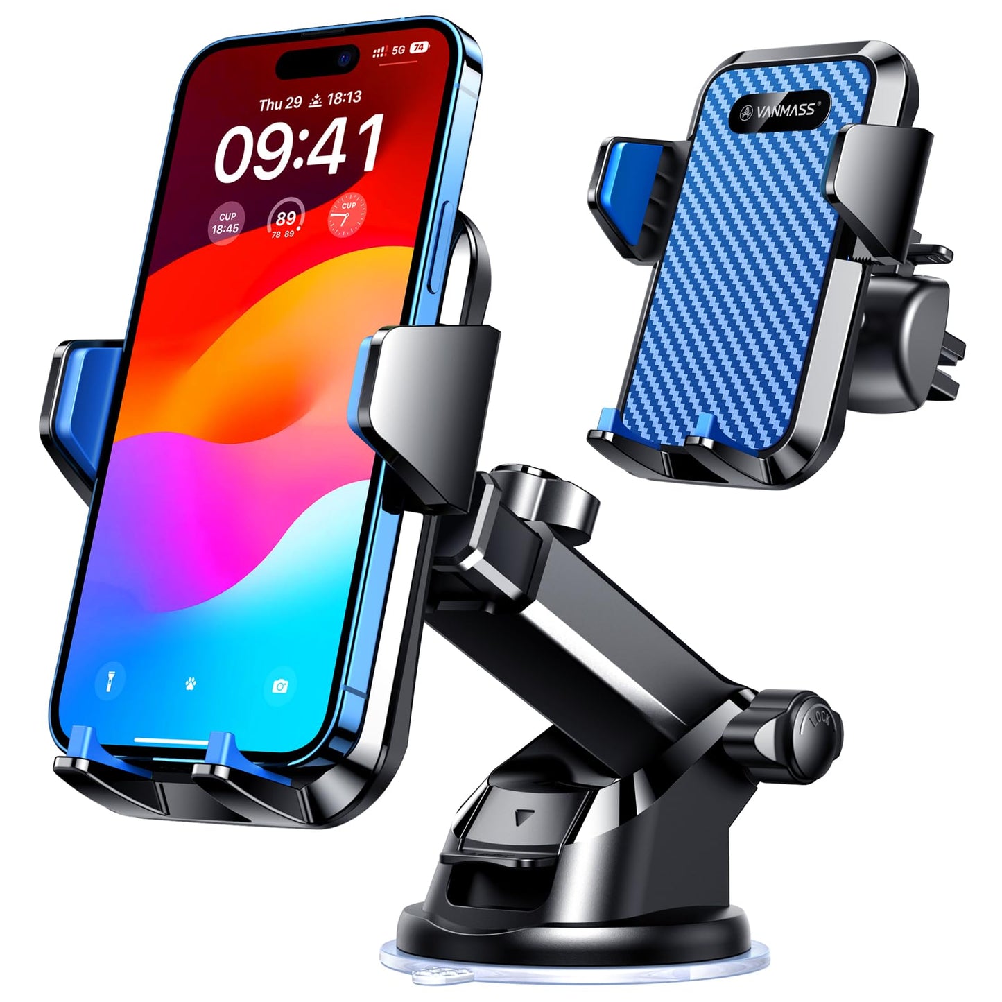 VANMASS【85+LBS Strongest Suction & Military-Grade Ultimate Car Phone Mount【Patent & Safety Certs】 Cell Phone Holder for Dash Windshield Vent for iPhone 17 Pro Max Automobile Accessory Kits,Ink Black