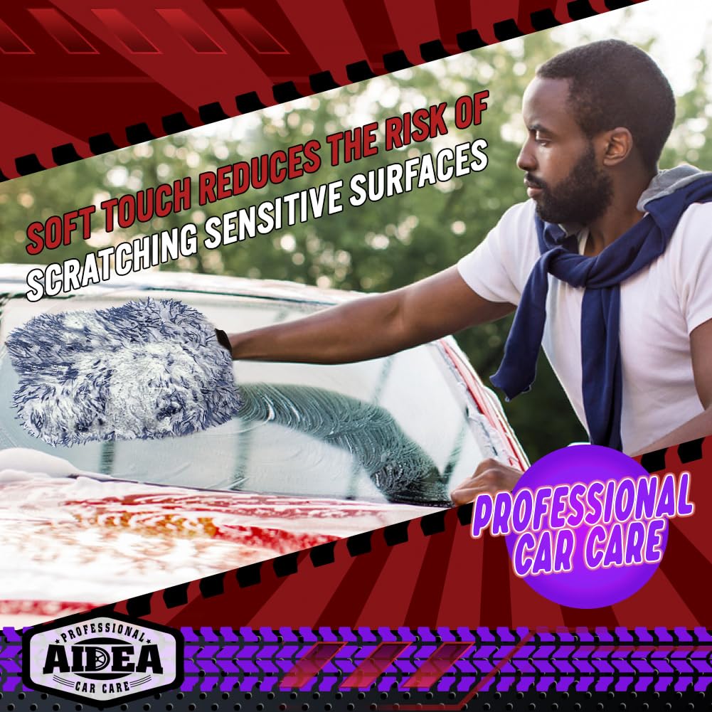 AIDEA Car Wash Mitt Microfiber, 2PK Scratch Free Lint-Free, Premium Chenille Microfiber Mitt Car Wash Brush, Green, Regular Size 7.12''X10.14''