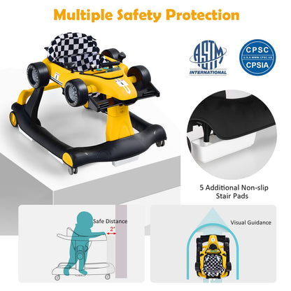 HONEY JOY 4-in-1 Baby Walker, Activity Push Walker w/3 Adjustable Heights, Smooth Wheels w/Adjustable Speed, Padded Seat, Music & Light, Foldable Car Walker for Baby Boys Girls Age 6 Months+ (Blue)