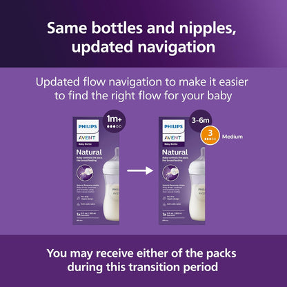 Philips Avent Natural Baby Bottle with Natural Response Nipple (Medium Flow,Flow 3), 9oz, SCY903/01
