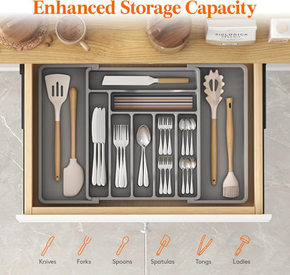 Lifewit Besteck Organizer, erweiterbarer Utensilien Organizer für die Küche, Utensilienhalter, verstellbarer Besteckkasten Schubladen Organizer für Löffel, Messer, Küchen Organizer und Aufbewahrung, Schwarz