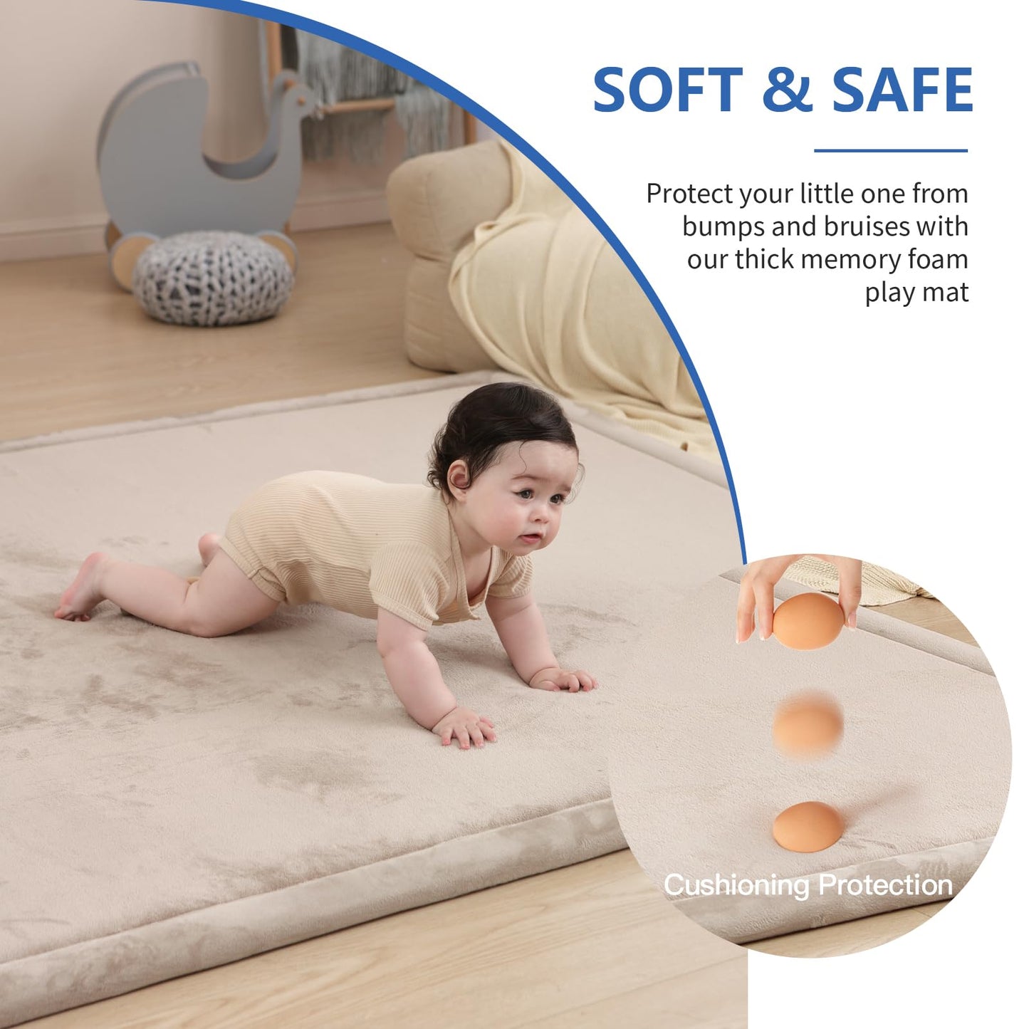 Huloo Sleep Ultra Soft Baby Spielmatte für den Boden, 3,3 cm dicke Elasti-Foam 127x127 cm Laufgittermatte für Kleinkinder, rutschfeste Rückseite, sicher zum Krabbeln und für die Bauchlage, Tatami-Stil (Dunkelgrau)