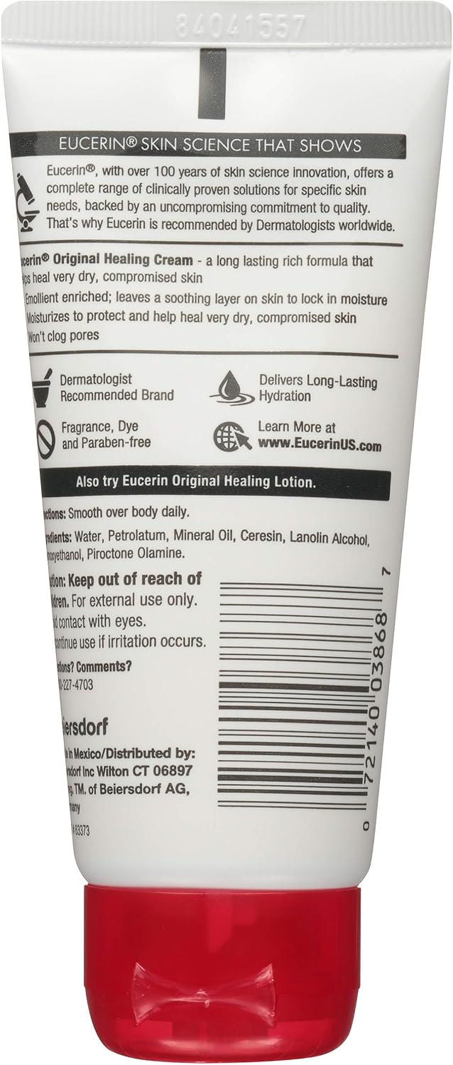 Eucerin Original Healing Cream, Unscented Body Cream for Extremely Dry, Sensitive and Compromised Skin, Emollient Enriched Body Moisturizer, 16 Oz Jar, Pack of 2